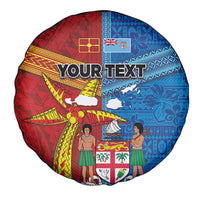 Personalised Fiji and Rotuma Together Spare Tire Cover Tapa and Pacific Art Pattern with Cultural Emblems Half Style