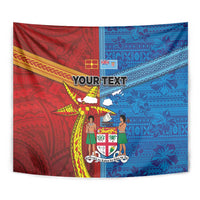 Personalised Fiji and Rotuma Together Tapestry Tapa and Pacific Art Pattern with Cultural Emblems Half Style