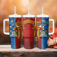 Personalised Fiji and Rotuma Together Tumbler With Handle Tapa and Pacific Art Pattern with Cultural Emblems Half Style