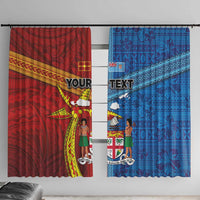 Personalised Fiji and Rotuma Together Window Curtain Tapa and Pacific Art Pattern with Cultural Emblems Half Style