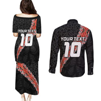Custom New Zealand Rugby Couples Matching Puletasi and Long Sleeve Button Shirt Maori and Silver Fern Half Style LT03 - Polynesian Pride