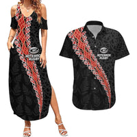 Custom New Zealand Rugby Couples Matching Summer Maxi Dress and Hawaiian Shirt Maori and Silver Fern Half Style LT03 Black - Polynesian Pride