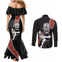 New Zealand Maori Warrior Rugby Couples Matching Mermaid Dress and Long Sleeve Button Shirt Maori and Silver Fern Half Style LT03 - Polynesian Pride