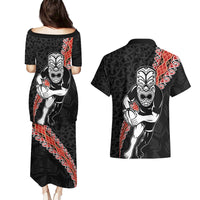 New Zealand Maori Warrior Rugby Couples Matching Puletasi and Hawaiian Shirt Maori and Silver Fern Half Style LT03 - Polynesian Pride