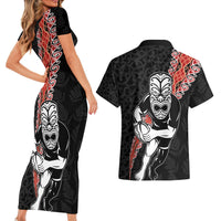 New Zealand Maori Warrior Rugby Couples Matching Short Sleeve Bodycon Dress and Hawaiian Shirt Maori and Silver Fern Half Style