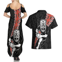 New Zealand Maori Warrior Rugby Couples Matching Summer Maxi Dress and Hawaiian Shirt Maori and Silver Fern Half Style LT03 - Polynesian Pride