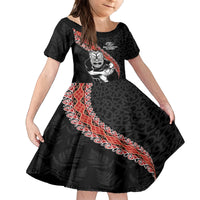 New Zealand Maori Warrior Rugby Kid Short Sleeve Dress Maori and Silver Fern Half Style LT03 KID Black - Polynesian Pride