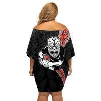New Zealand Maori Warrior Rugby Off Shoulder Short Dress Maori and Silver Fern Half Style LT03 - Polynesian Pride