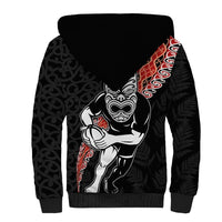 New Zealand Maori Warrior Rugby Sherpa Hoodie Maori and Silver Fern Half Style LT03 - Polynesian Pride