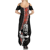 New Zealand Maori Warrior Rugby Summer Maxi Dress Maori and Silver Fern Half Style LT03 - Polynesian Pride