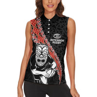 New Zealand Maori Warrior Rugby Women Sleeveless Polo Shirt Maori and Silver Fern Half Style