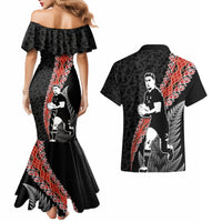 New Zealand Maori Rugby Player Couples Matching Mermaid Dress and Hawaiian Shirt Maori and Silver Fern Half Style LT03 - Polynesian Pride