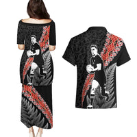 New Zealand Maori Rugby Player Couples Matching Puletasi and Hawaiian Shirt Maori and Silver Fern Half Style LT03 - Polynesian Pride