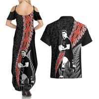 New Zealand Maori Rugby Player Couples Matching Summer Maxi Dress and Hawaiian Shirt Maori and Silver Fern Half Style LT03 - Polynesian Pride