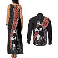 New Zealand Maori Rugby Player Couples Matching Tank Maxi Dress and Long Sleeve Button Shirt Maori and Silver Fern Half Style