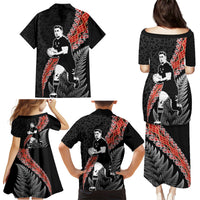 New Zealand Maori Rugby Player Family Matching Puletasi and Hawaiian Shirt Maori and Silver Fern Half Style LT03 - Polynesian Pride