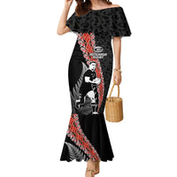 New Zealand Maori Rugby Player Mermaid Dress Maori and Silver Fern Half Style LT03 Women Black - Polynesian Pride