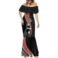 New Zealand Maori Rugby Player Mermaid Dress Maori and Silver Fern Half Style LT03 - Polynesian Pride