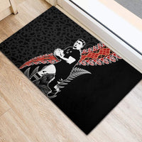 New Zealand Maori Rugby Player Rubber Doormat Maori and Silver Fern Half Style