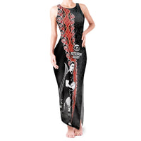 New Zealand Maori Rugby Player Tank Maxi Dress Maori and Silver Fern Half Style LT03 Women Black - Polynesian Pride