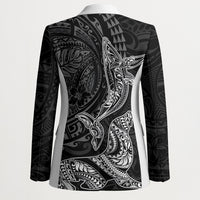 Hawaiian Monk Seal and Whale Blazer Kakau Tribal Pattern Grayscale
