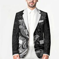 Hawaiian Monk Seal and Whale Blazer Kakau Tribal Pattern Grayscale