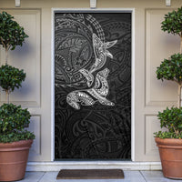 Hawaiian Monk Seal and Whale Door Cover Kakau Tribal Pattern Grayscale