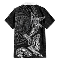 Hawaiian Monk Seal and Whale Family Matching Off Shoulder Short Dress and Hawaiian Shirt Kakau Tribal Pattern Grayscale LT03 - Polynesian Pride
