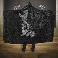 Hawaiian Monk Seal and Whale Hooded Blanket Kakau Tribal Pattern Grayscale