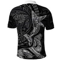 Hawaiian Monk Seal and Whale Polo Shirt Kakau Tribal Pattern Grayscale