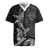 Hawaiian Monk Seal and Whale Rugby Jersey Kakau Tribal Pattern Grayscale