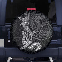 Hawaiian Monk Seal and Whale Spare Tire Cover Kakau Tribal Pattern Grayscale