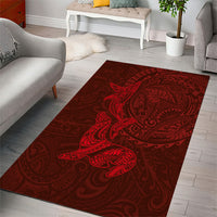 Hawaiian Monk Seal and Whale Area Rug Kakau Tribal Pattern Red Color