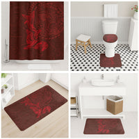 Hawaiian Monk Seal and Whale Bathroom Set Kakau Tribal Pattern Red Color