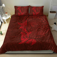 Hawaiian Monk Seal and Whale Bedding Set Kakau Tribal Pattern Red Color