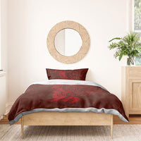 Hawaiian Monk Seal and Whale Bedding Set Kakau Tribal Pattern Red Color