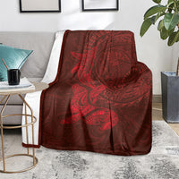 Hawaiian Monk Seal and Whale Blanket Kakau Tribal Pattern Red Color