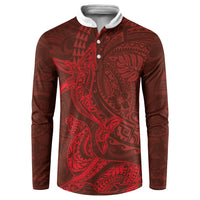 Hawaiian Monk Seal and Whale Button Sweatshirt Kakau Tribal Pattern Red Color
