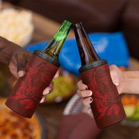 Hawaiian Monk Seal and Whale 4 in 1 Can Cooler Tumbler Kakau Tribal Pattern Red Color