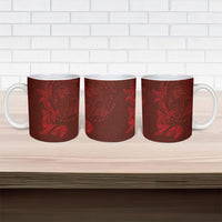 Hawaiian Monk Seal and Whale Ceramic Mug Kakau Tribal Pattern Red Color