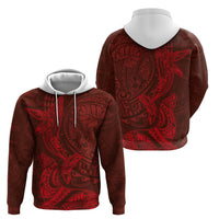 Hawaiian Monk Seal and Whale Hoodie Kakau Tribal Pattern Red Color