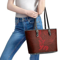 Hawaiian Monk Seal and Whale Leather Tote Bag Kakau Tribal Pattern Red Color
