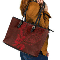 Hawaiian Monk Seal and Whale Leather Tote Bag Kakau Tribal Pattern Red Color