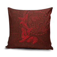 Hawaiian Monk Seal and Whale Pillow Cover Kakau Tribal Pattern Red Color