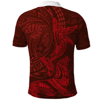 Hawaiian Monk Seal and Whale Polo Shirt Kakau Tribal Pattern Red Color