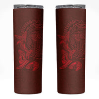 Hawaiian Monk Seal and Whale Skinny Tumbler Kakau Tribal Pattern Red Color