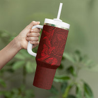 Hawaiian Monk Seal and Whale Tumbler With Handle Kakau Tribal Pattern Red Color