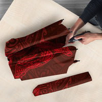 Hawaiian Monk Seal and Whale Umbrella Kakau Tribal Pattern Red Color
