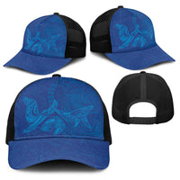 Hawaiian Monk Seal and Whale Baseball Net Cap Kakau Tribal Pattern Blue Color