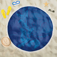 Hawaiian Monk Seal and Whale Beach Blanket Kakau Tribal Pattern Blue Color